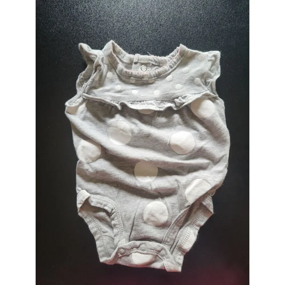 Carter's Baby Girl 3M Gray White Polka Dot Ruffle Bodysuit Onesie